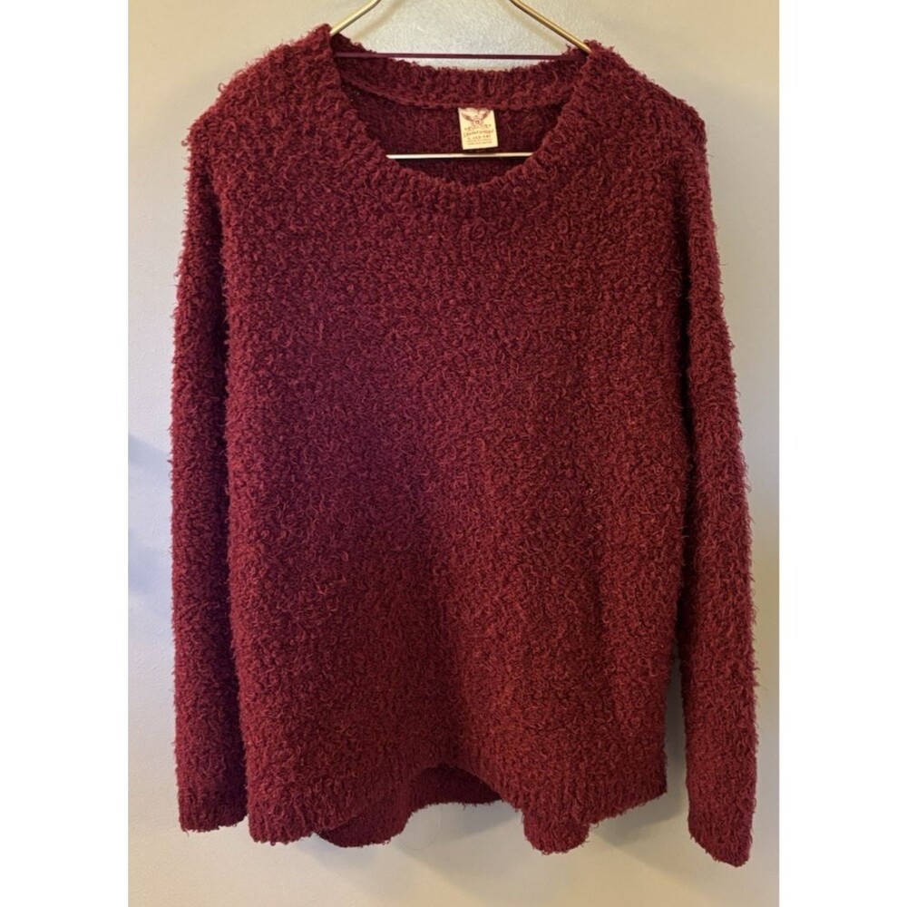 Faded Glory Fuzzy Textured Knit Sweater Burgundy Size Large